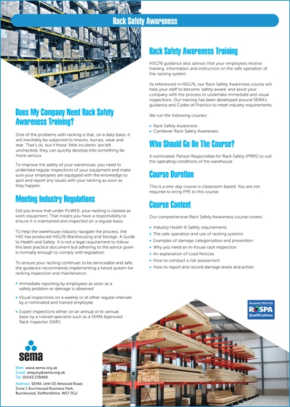 Rack Safety Awareness 2024 Thumbnail Rack Safety Awareness training course leaflet